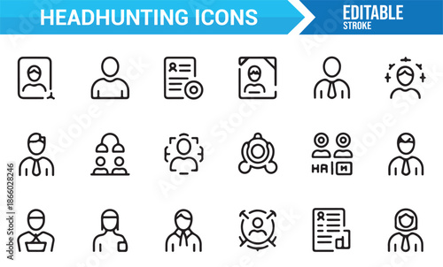Corporate hiring and team building outline icons