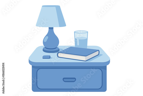 Cozy Nightstand with Lamp, Book, and Water