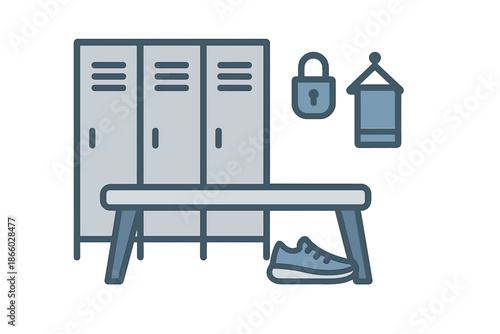 Locker room scene with bench and sneaker