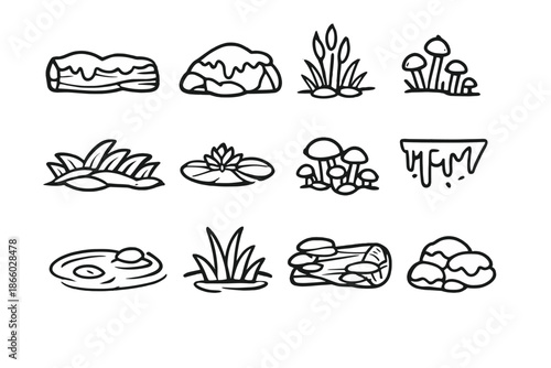 Set of Forest Elements and Nature Objects Icons