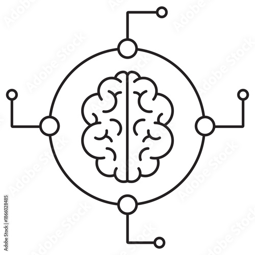 AI Brain Network Icon, Artificial Intelligence Network, Neural Brain System, Smart AI Brain, Cognitive Computing Network, vector