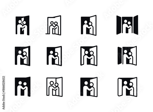 Family Support Icons. Supporting each other in family crises. Icon set. Set Logo of Supporting each other in family crises: open door of comfort. harmonious