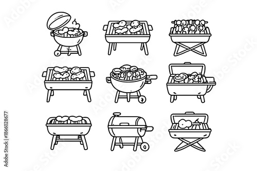 Collection of Barbecue Grills with Food