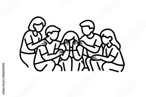 Supportive group surrounding a crying person