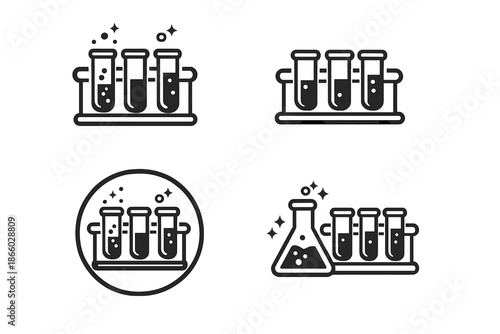 Set of four science laboratory icons with test tubes and flask