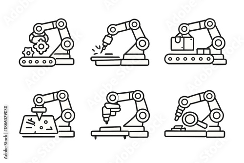 Set of industrial robot arm icons