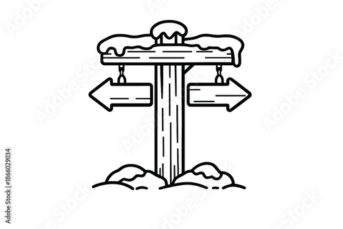 Winter crossroads sign with snow