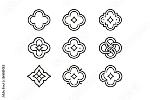 Set of Geometric Patterns and Symbols on Gradient Background