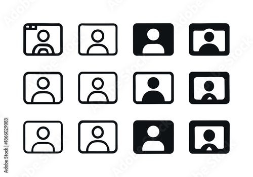 Remote Work Icons. Remote work revolution post-pandemic. Icon set. Set Logo of Remote work revolution post-pandemic: video call window. harmonious logo