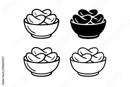 Four icons of a bowl of potato chips in different styles