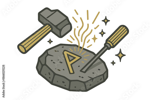 Carving a Rune Symbol onto a Stone