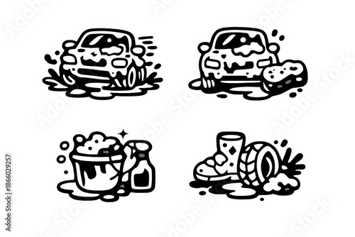 Car wash concept icons set