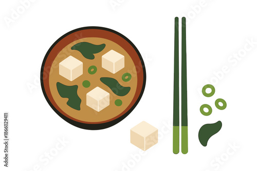 Miso soup with tofu and chopsticks