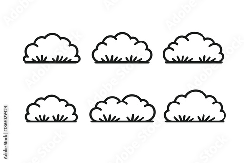 Six identical stylized bushes on a dark gradient background