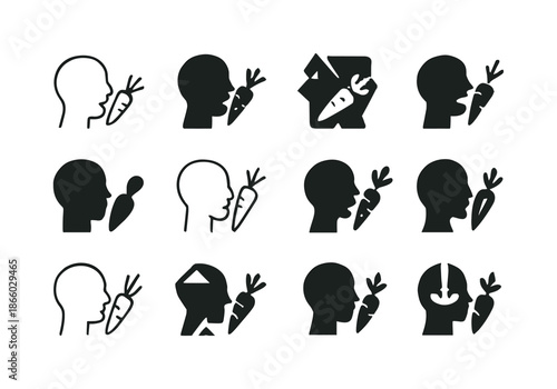 Vegetable Icon Variations. The importance of eating vegetables. Icon set. Set Logo of Eating vegetables: carrot. harmonious logo variations of the same