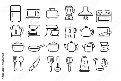 Kitchen Appliances and Utensils Icons Set
