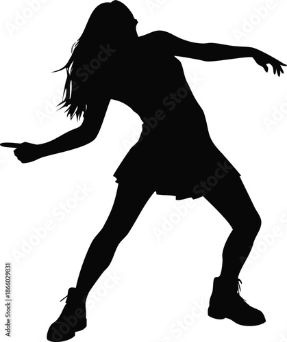 a silhouette of a woman dancing dynamically posed with arms outstretched and legs
