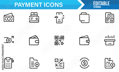 Secure digital payment and billing icons set