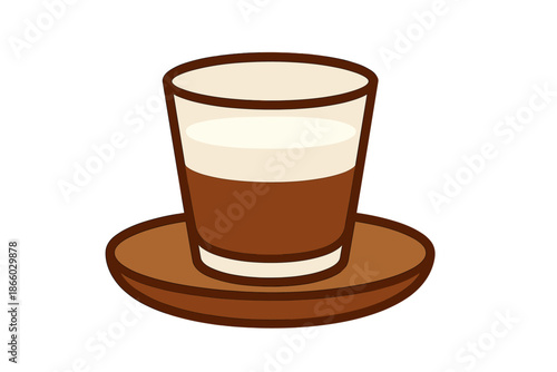 Coffee and milk in a glass on a saucer
