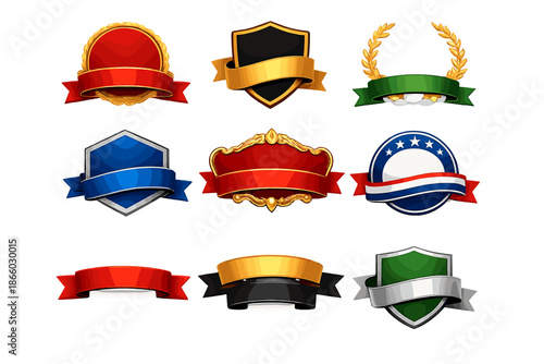 Collection of Nine Decorative Shields and Banners