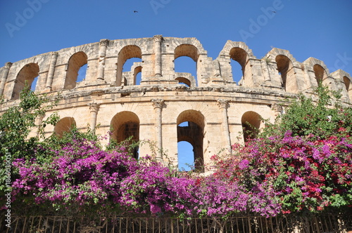 The Amphitheater of El-Djem, the second largest historic amphitheater in the world, built by the Romans in the 3rd century AD. Africa, Tunisia,