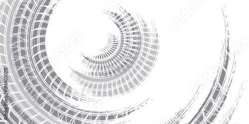 Tire track. Car, bike, motorcycle tyre mark with grunge effect isolated on white background.