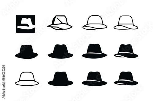 Modeling Tips Logo Set. Modeling Tips. Icon set. Set Logo of Modeling Tips: hat silhouette representing style guidance. harmonious logo variations of the same