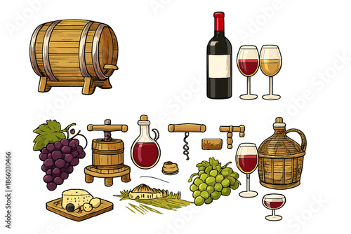 Wine making and tasting elements collage