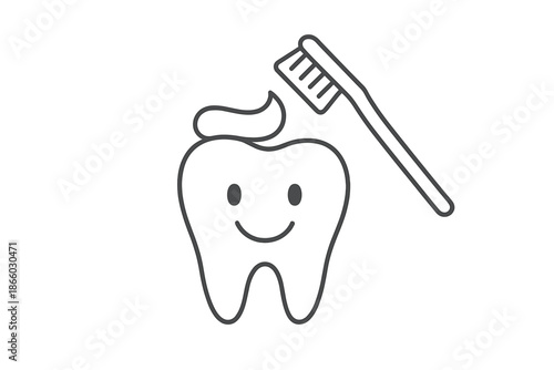 Happy Tooth with Toothbrush and Toothpaste Icon