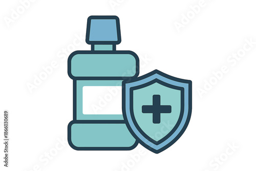 Mouthwash bottle and shield icon