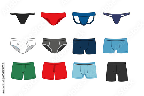 Collection of various styles of men's underwear with colorful glowing outlines