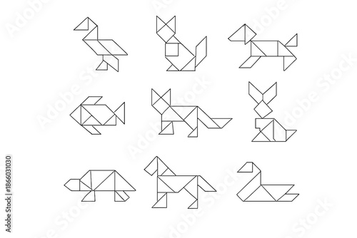 Origami Animal Figures Composed of Geometric Shapes