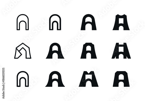 Skybridge Logo Variations. Skybridge. Icon set. Set Logo of skybridge: stylized elevated connector emblem. harmonious logo variations of the same emblematic