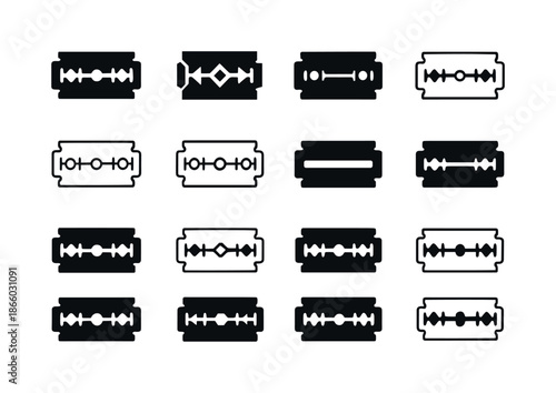 Sharp Tool Icons. Sharp tools. Icon set. Set Logo of sharp tools: razor blade. harmonious logo variations of the same emblematic concept, each with different