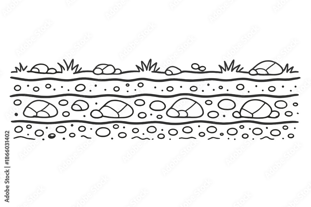 Fototapeta premium Layered soil cross-section with grass and rocks