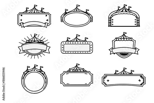 Circus Tent Frames and Banners - Black and White Vector Graphics