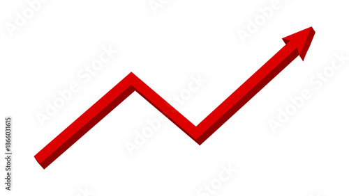 Red 3D upward fluctuated line arrow graph moving up concept of stock market business growth, financial profit, business trend, company growth. Business grow up sign. Vector illustration.