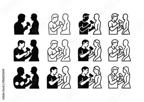 Varied Sculpture Logos. Sculpture. Icon set. Set Logo of Sculpture: artist carving statue. harmonious logo variations of the same emblematic concept, each with