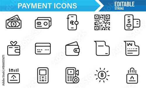 Credit card and mobile wallet payment outline icons