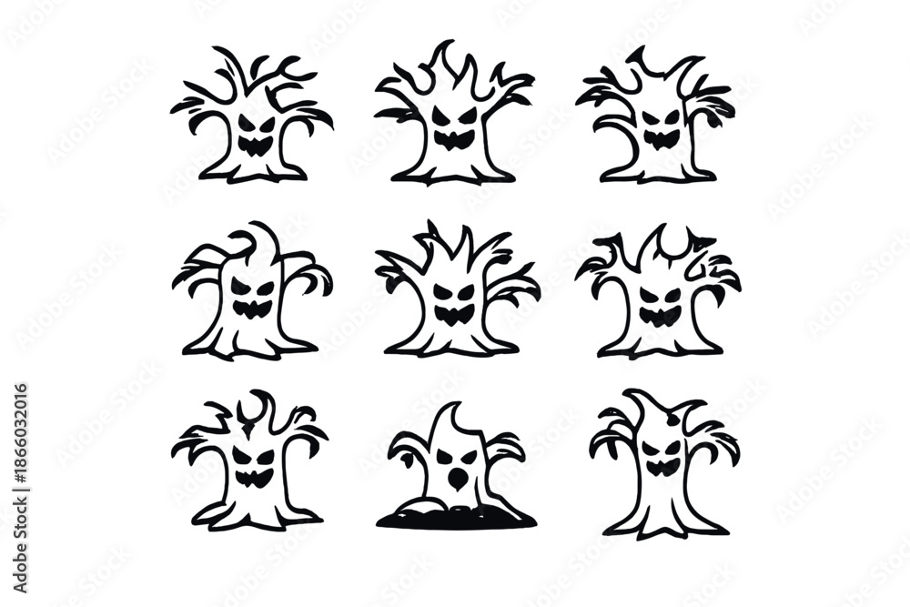 Fototapeta premium Spooky Halloween Tree Illustrations
