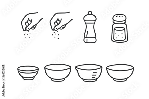 Cooking ingredients icons on gray background