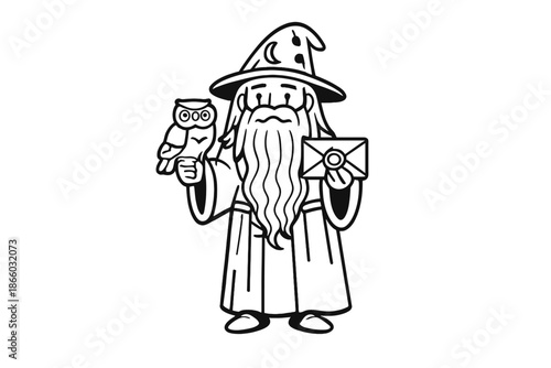 Wizard holding an owl and a letter