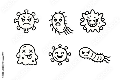 Cartoon Viruses and Bacteria with Different Expressions