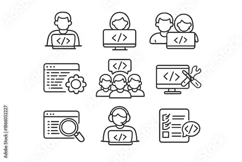 Collection of icons representing coding and software development