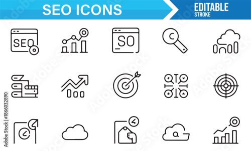 Digital visibility and ranking SEO outline icons