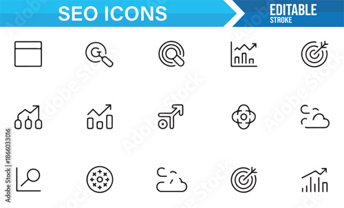 Web analytics and SEO optimization line icon pack