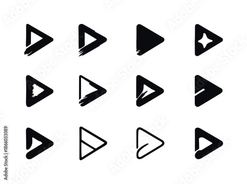 Creative Logo Variations. Creative agency. Icon set. Set Logo of Creative agency: triangle play button and paint stroke. harmonious logo variations of the same