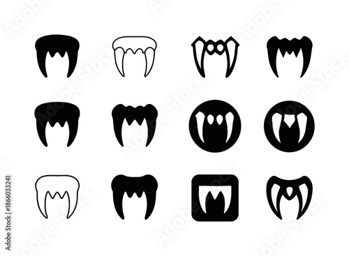 Animal Feeding Logos. Animal feeding habits. Icon set. Set Logo of animal feeding habits: carnivore fang mark. harmonious logo variations of the same