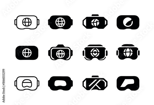 Virtual Reality Icons. Virtual reality and its impact on the internet experience. Icon set. Set Logo of Virtual reality and its impact on the