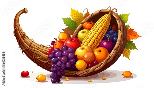 Abundant Cornucopia Overflowing with Fresh Fruits and Vegetables.
